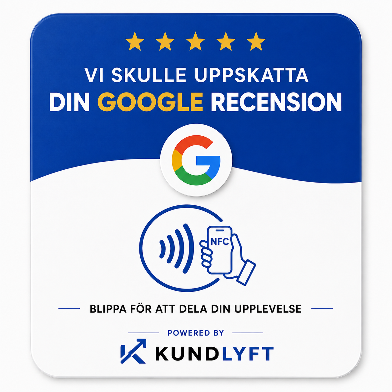 KUNDLYFT NFC-recensionskort framifrån